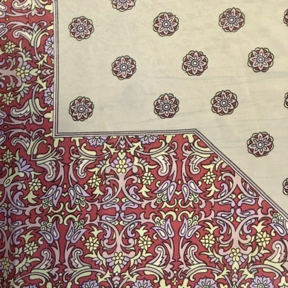 Golden Camel Silk Scarf Paisley Gray Rust Lavender Green Large Square Hand Print - Picture 3 of 6